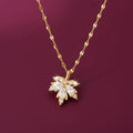Gold Plated Maple Leaf Pendant Necklace for Women, Elegant Floral Leaf Design with Sparkling White Stones, Stylish Fashion Jewellery for Girls, Party Wear, Daily Wear and Gifting by Evah Jewels.