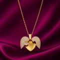 Gold-tone imitation jewellery necklace with a heart-shaped pendant, sparkling wing details, and a heart accent by Evah Jewels